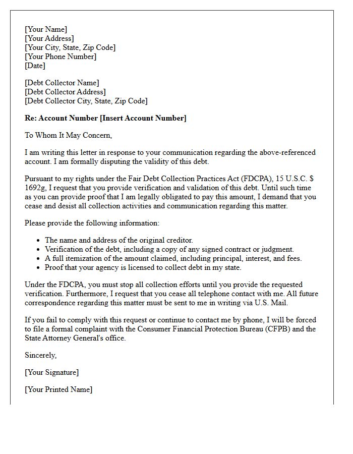 Unverified Debt Collection Cease and Desist Letter