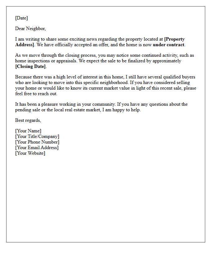 Surrounding Neighbors Pending Sale Letter