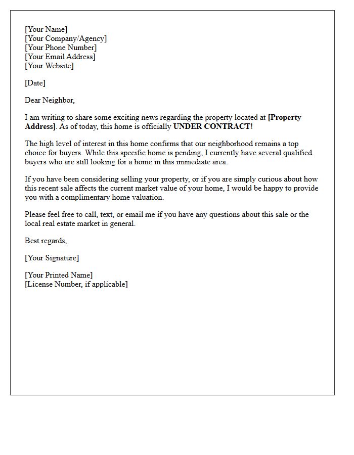 Real Estate Pending Sale Neighborhood Letter