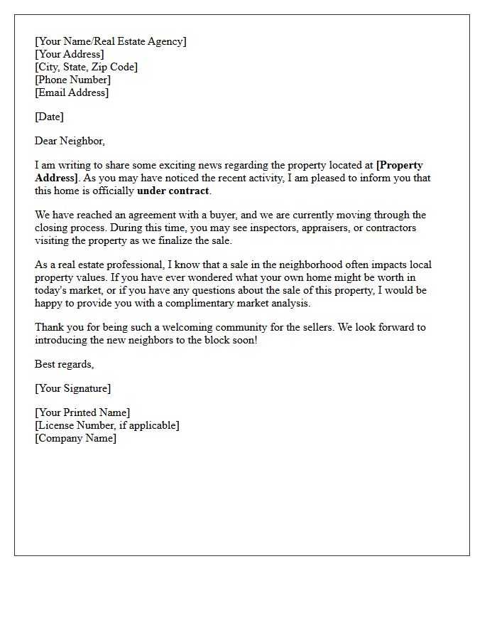Under Contract Neighbor Notification Letter