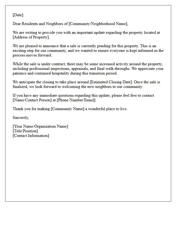 Pending Sale Community Update Letter