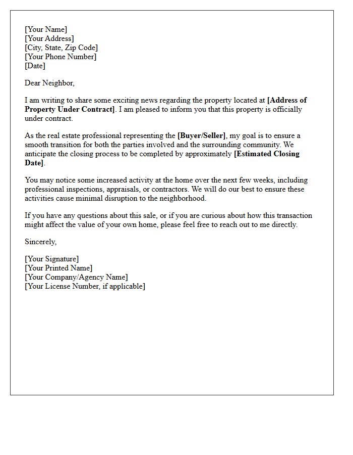 Surrounding Property Under Contract Letter