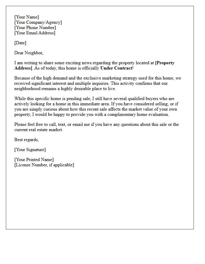 Exclusive Pending Sale Neighbor Letter