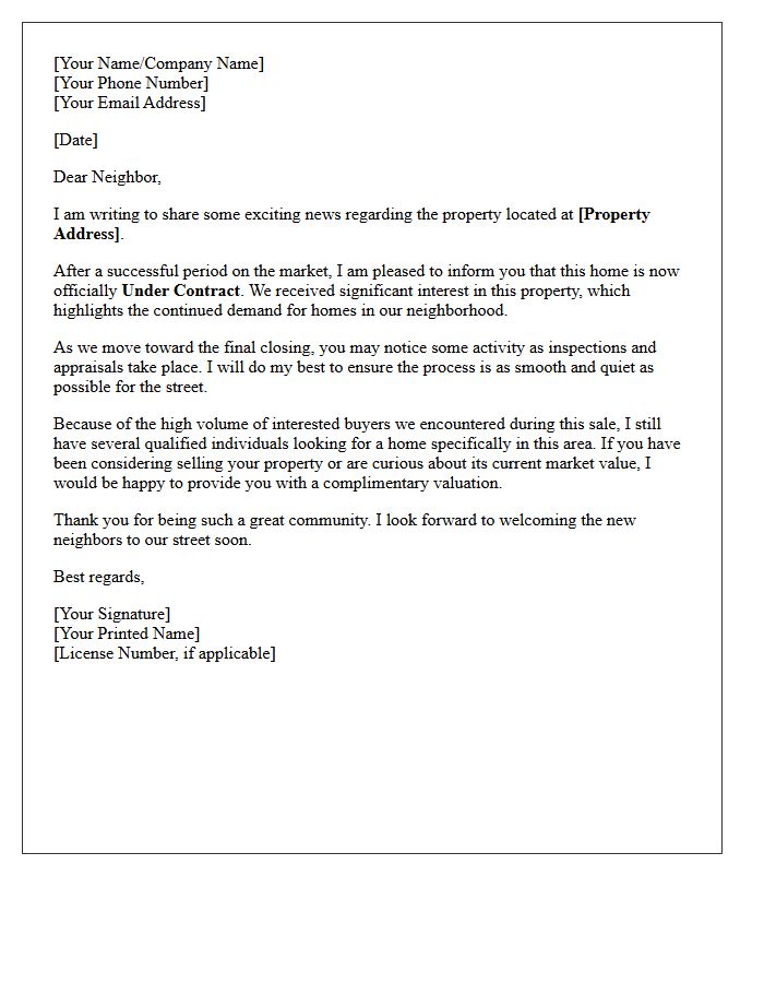 Street Update Pending Sale Letter