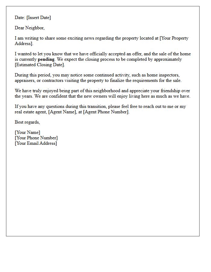 Neighbor Alert Pending Sale Letter