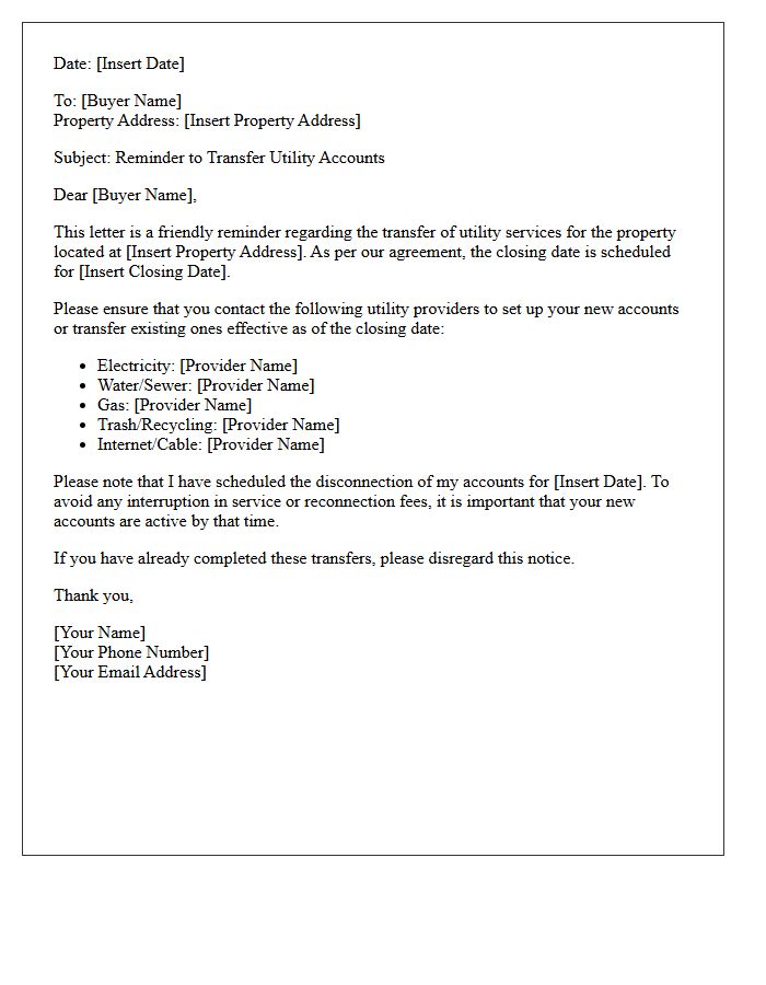 Buyer Utility Transfer Reminder Letter