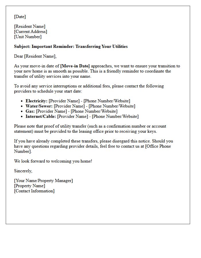 Smooth Move Utility Transfer Reminder Letter