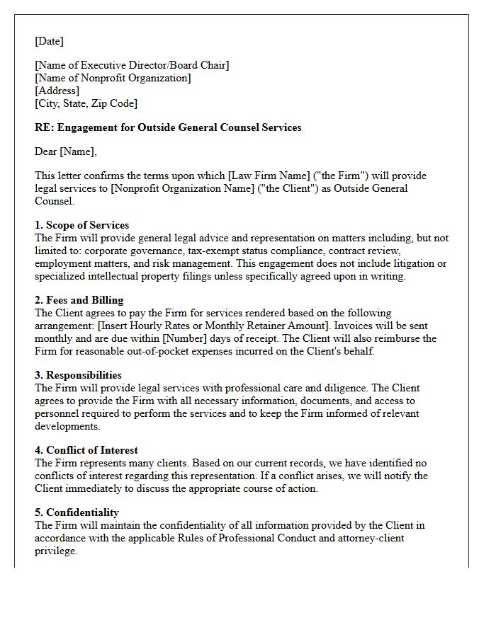 Nonprofit Outside General Counsel Engagement Letter