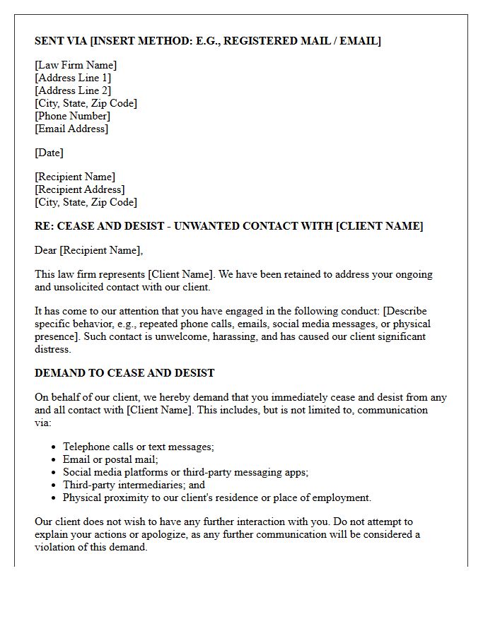 Law Firm Warning Letter Regarding Unwanted Contact