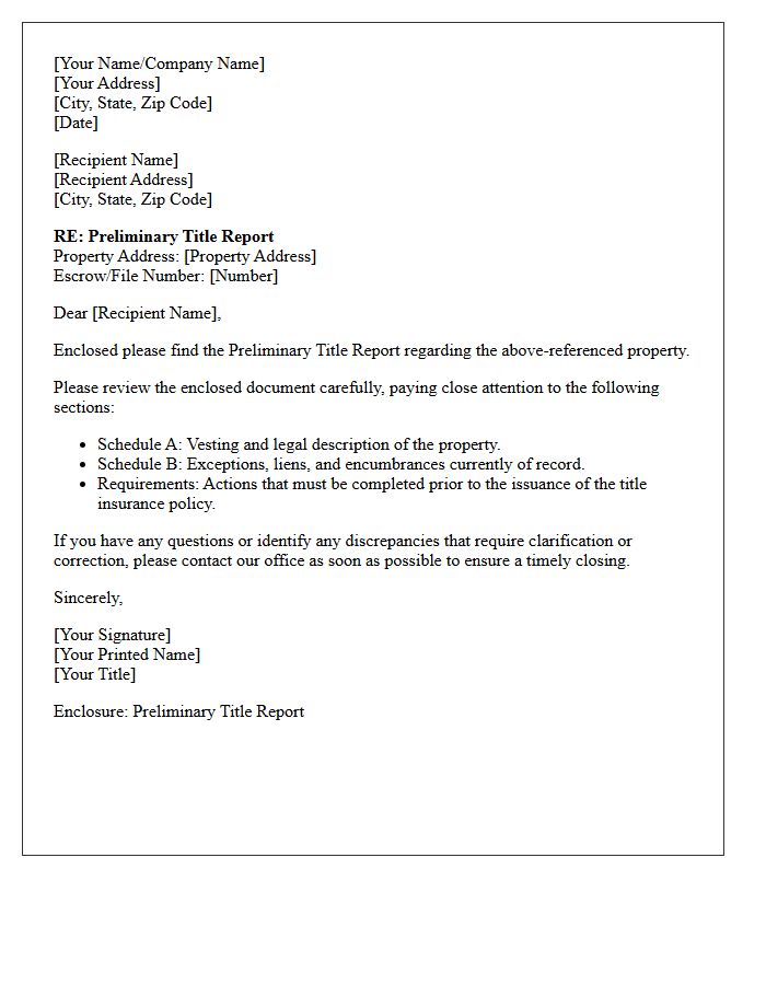 Letter Enclosing Preliminary Title Report