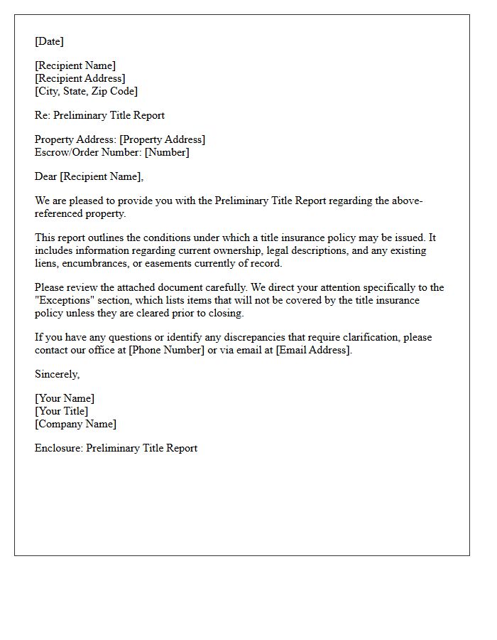 Preliminary Title Report Issuance Letter