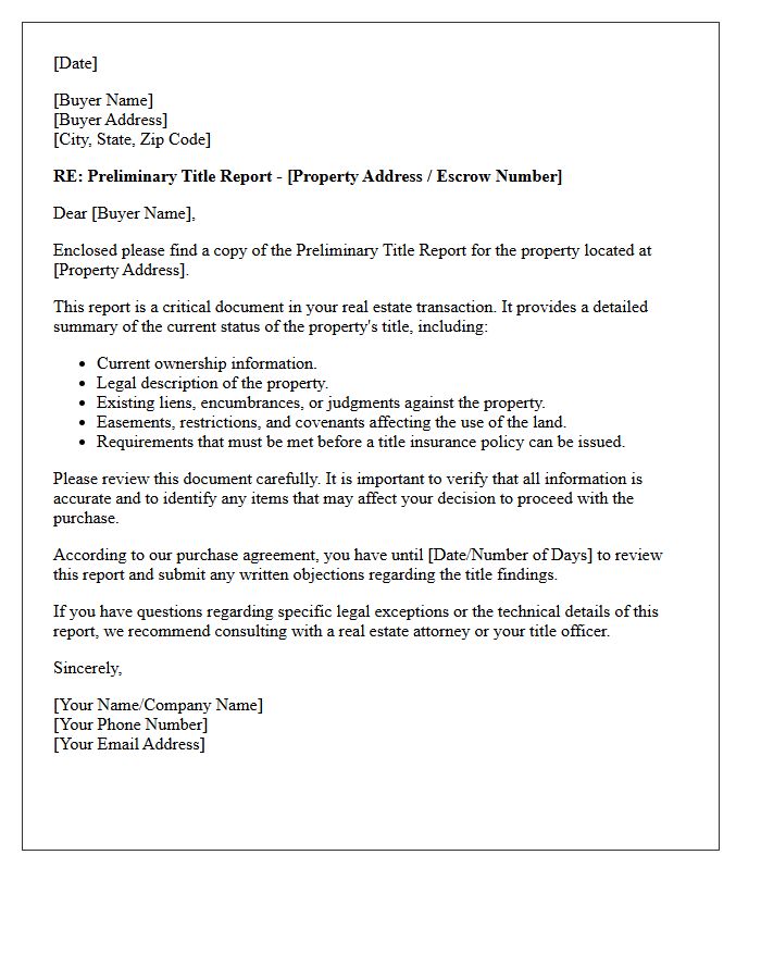 Buyer Preliminary Title Report Notification Letter