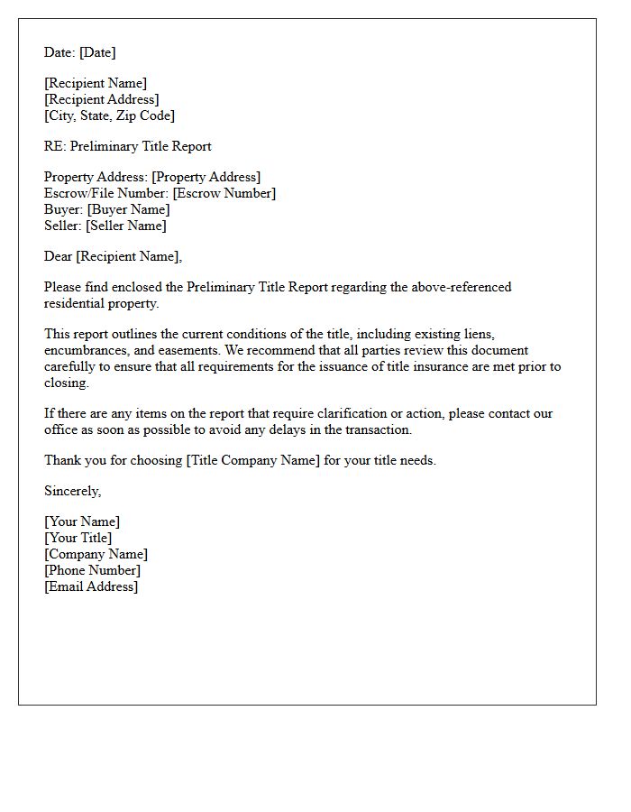 Residential Preliminary Title Report Dispatch Letter