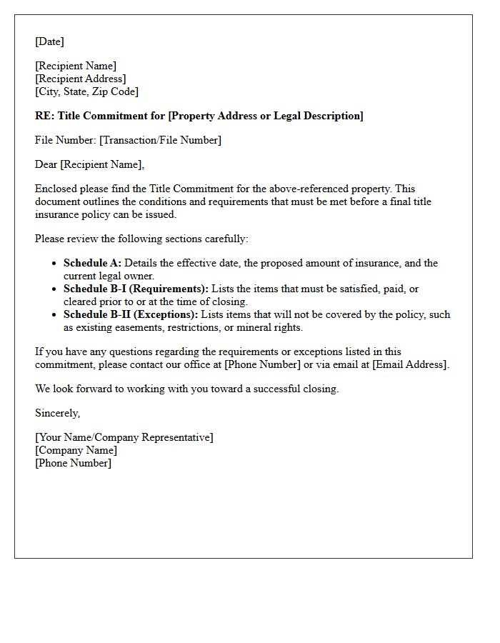 Standard Title Commitment Cover Letter