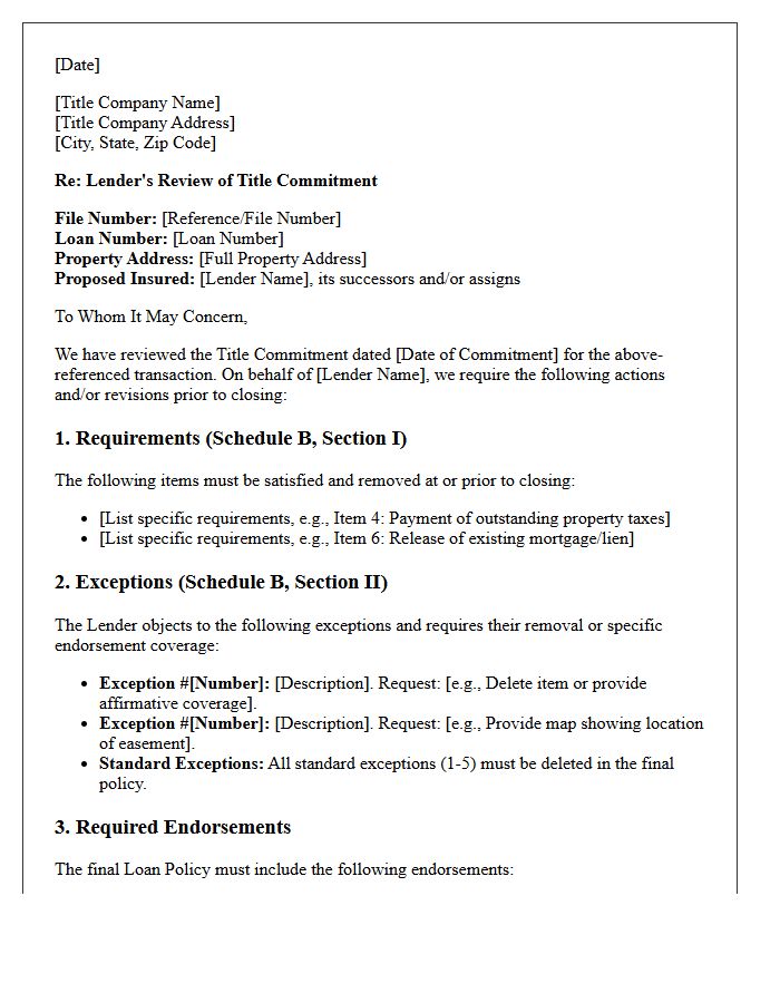Lender Title Commitment and Exception Review Letter