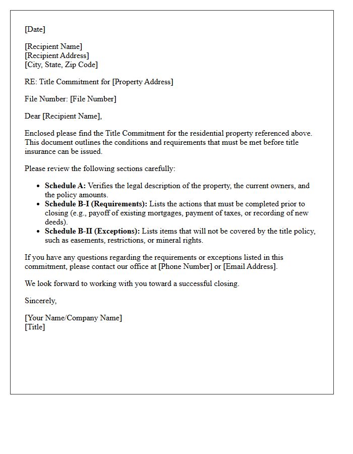 Residential Property Title Commitment Dispatch Letter