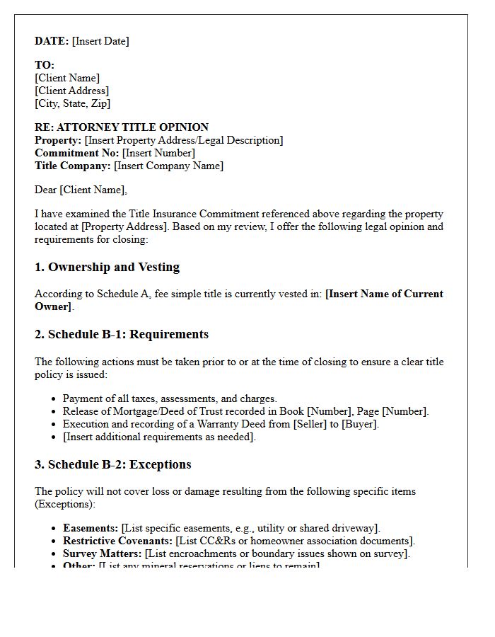 Attorney Title Commitment Review and Opinion Letter