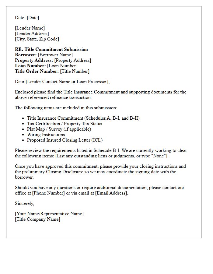 Refinance Transaction Title Commitment Submission Letter
