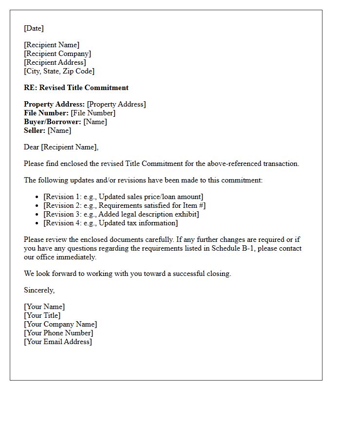 Revised Title Commitment and Update Cover Letter