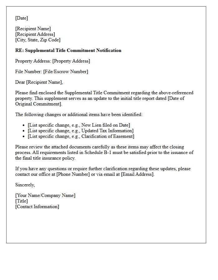 Supplemental Title Commitment Notification Letter