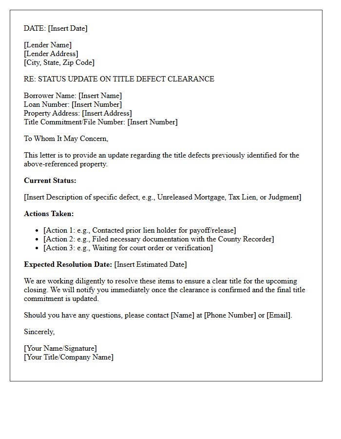 Lender Update Letter On Title Defect Clearance