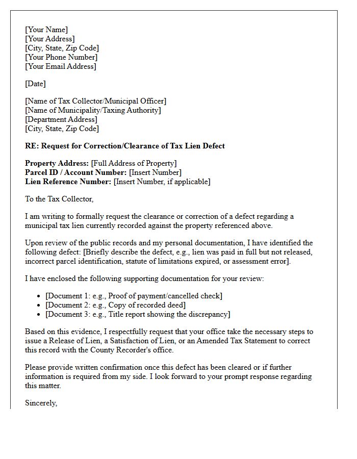 Municipal Tax Lien Defect Clearance Letter