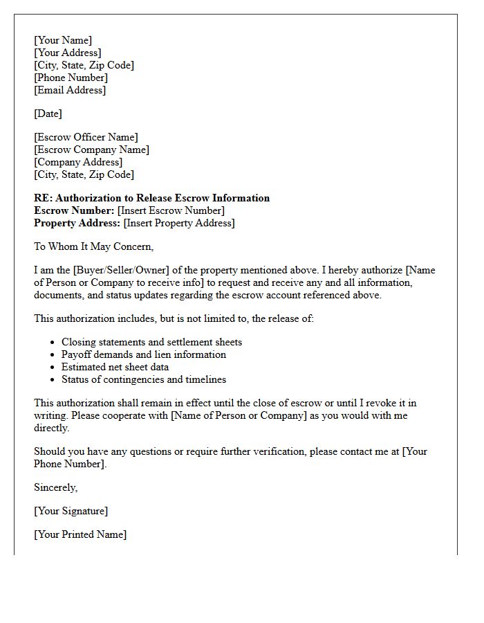 Authorization Letter to Release Escrow Information