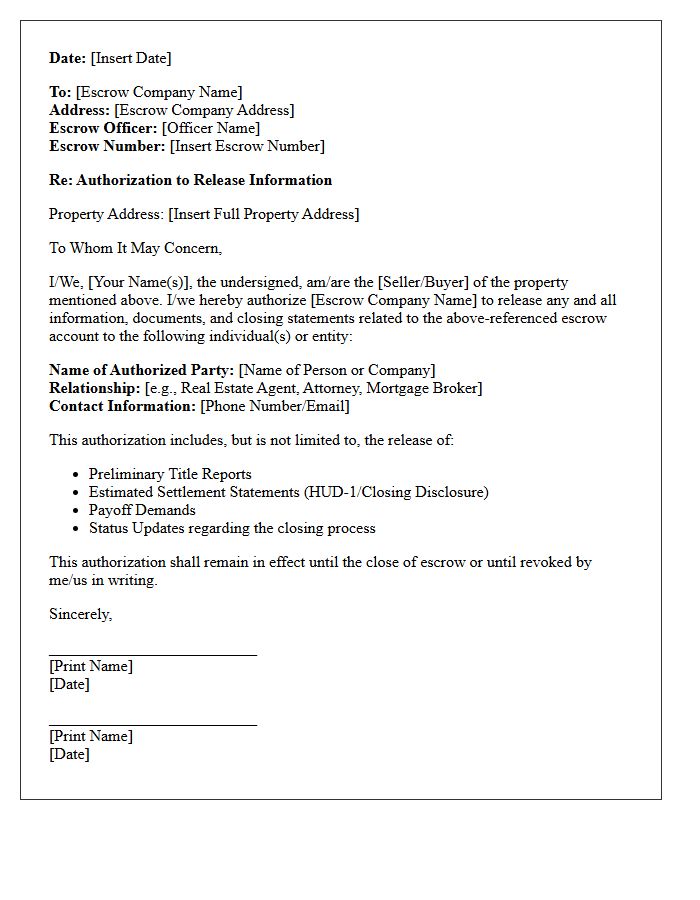 Real Estate Escrow Information Release Letter