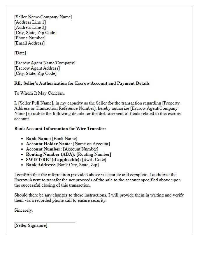 Seller Authorization Letter for Escrow Details