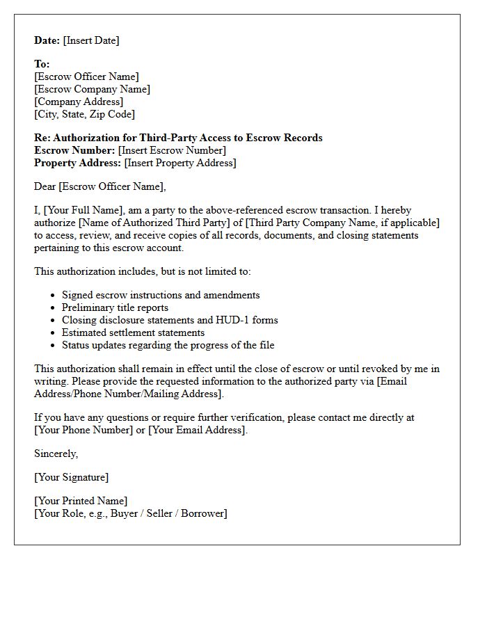 Letter Authorizing Third-Party Access to Escrow Records