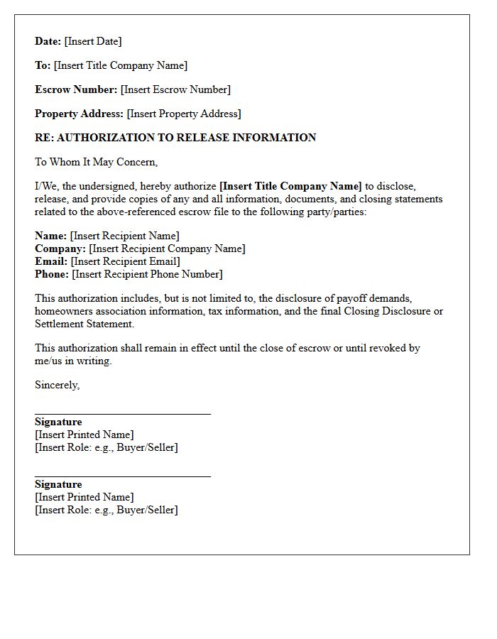 Title Company Escrow Disclosure Authorization Letter