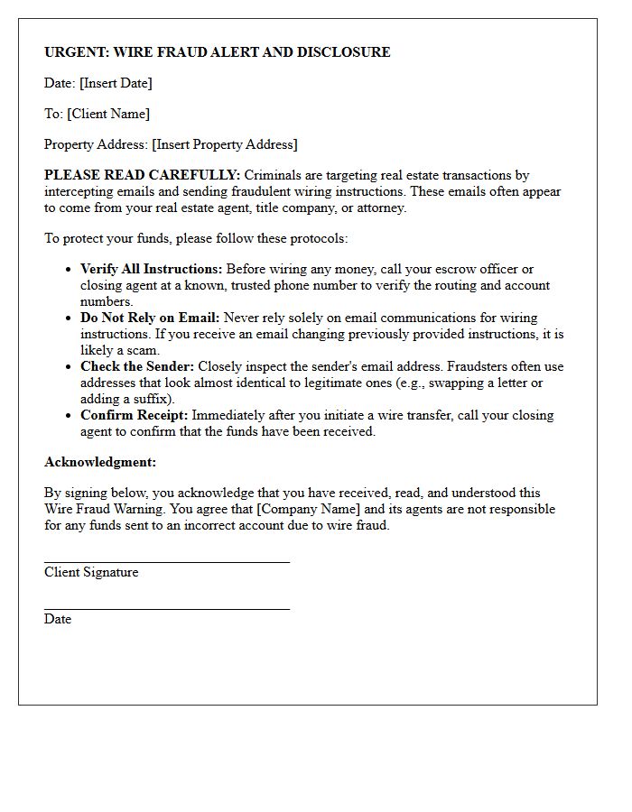 Real Estate Wire Fraud Warning Letter