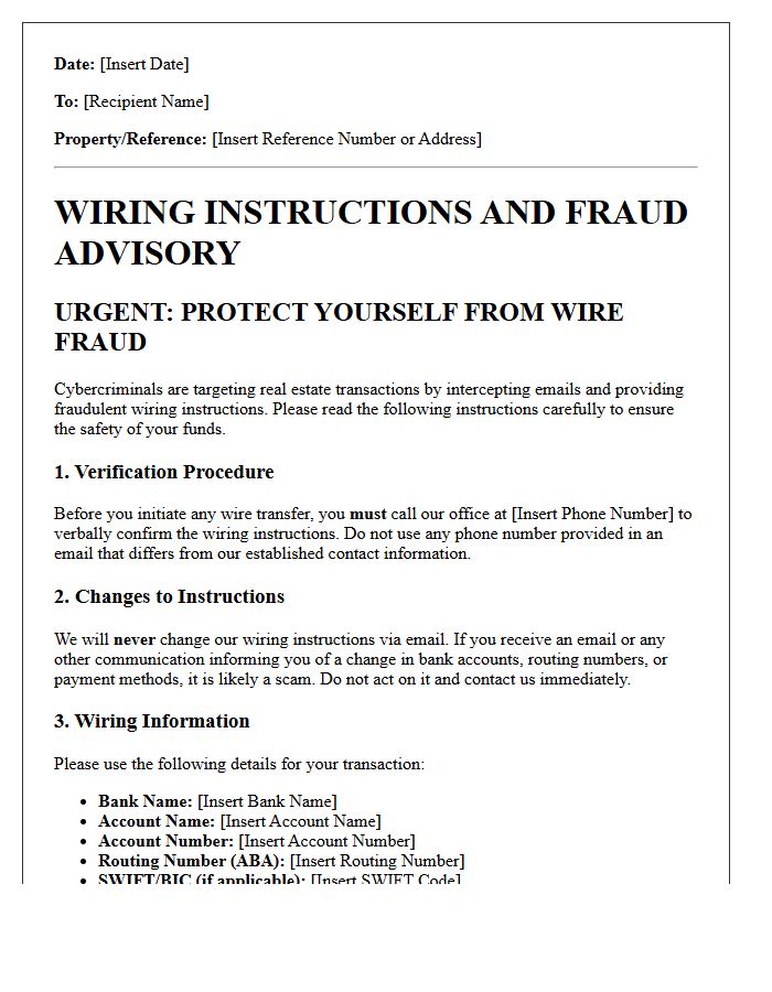 Wiring Instructions and Fraud Advisory Letter