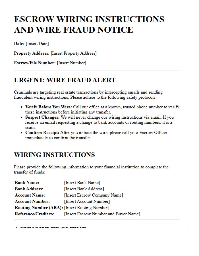 Escrow Wiring Instructions and Fraud Notice Letter