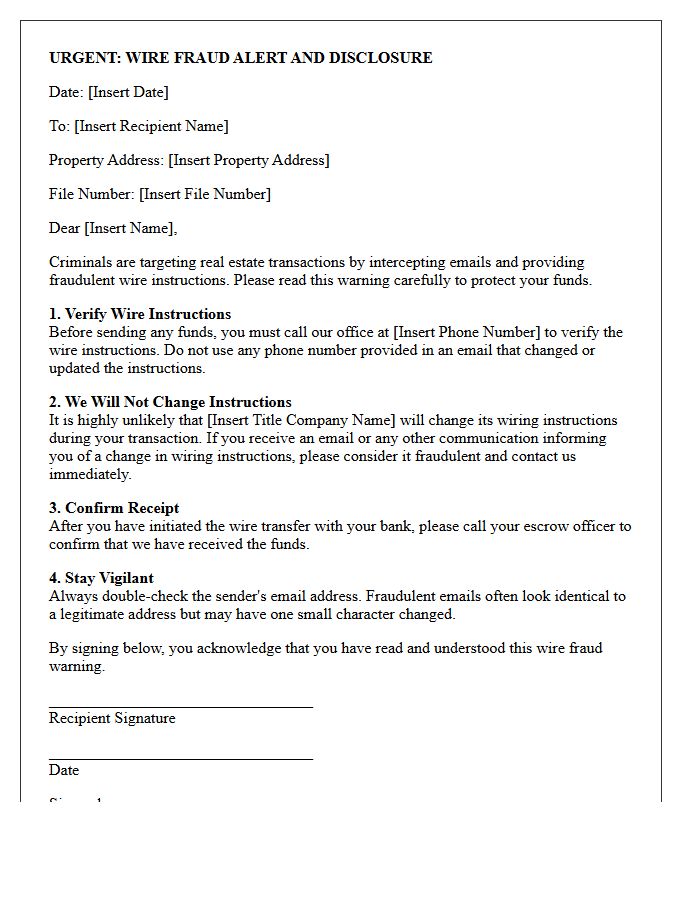 Title Company Wire Fraud Warning Letter