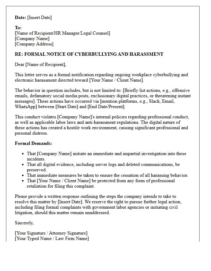 Workplace Cyberbullying Legal Intervention Letter