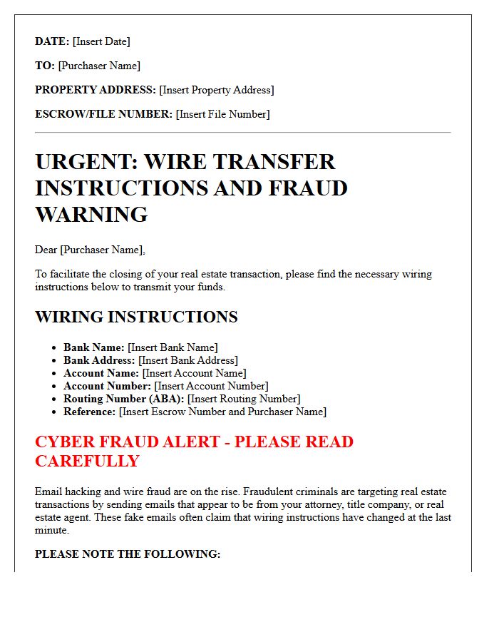 Purchaser Wiring Instructions and Warning Letter