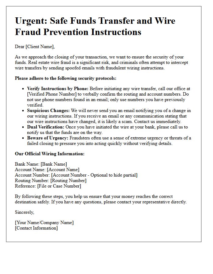 Safe Funds Transfer and Wire Fraud Letter