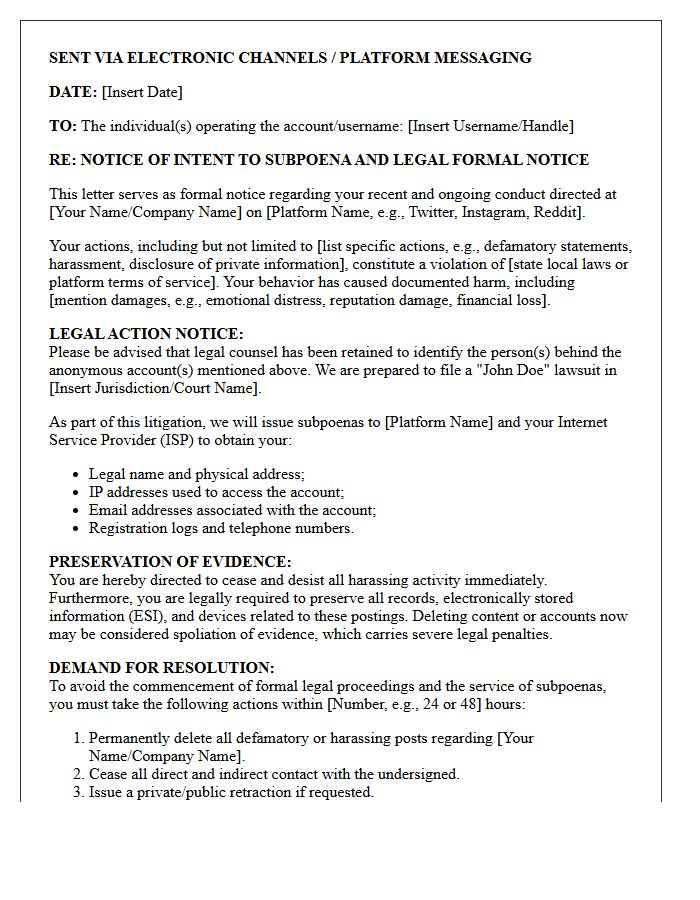 Anonymous Online Harasser Subpoena Warning Letter