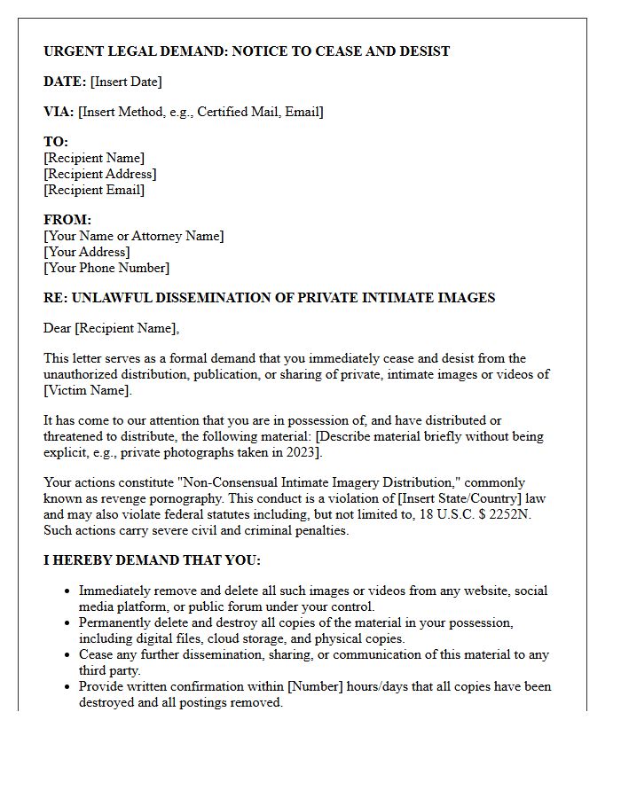 Revenge Pornography and Exploitation Legal Demand Letter