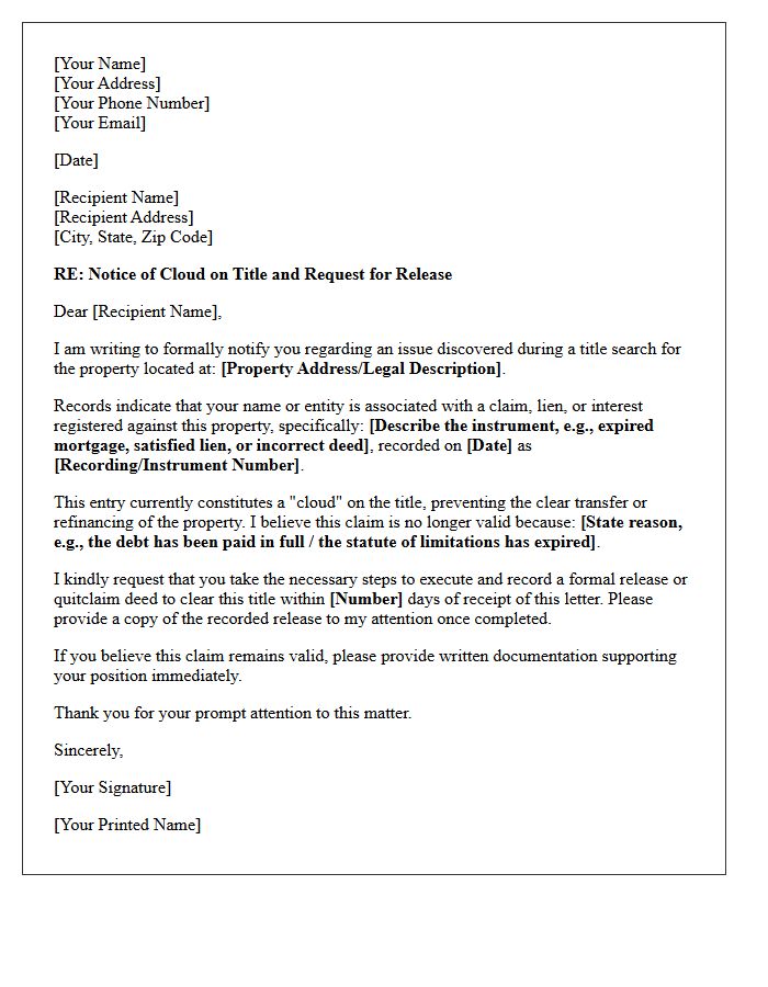 Cloud on Title Notification Letter