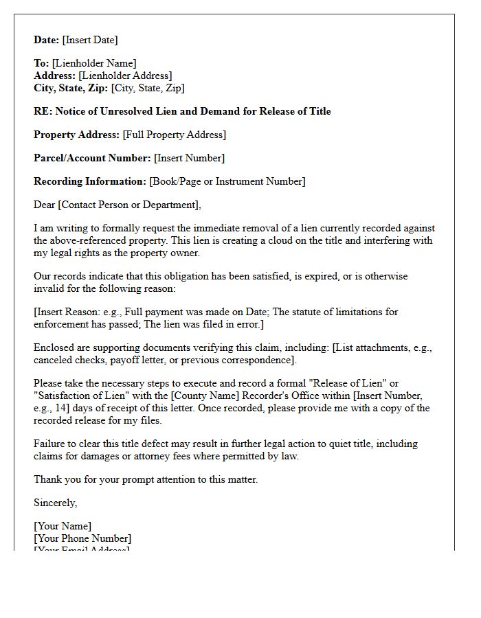 Unresolved Lien Cloud on Title Letter