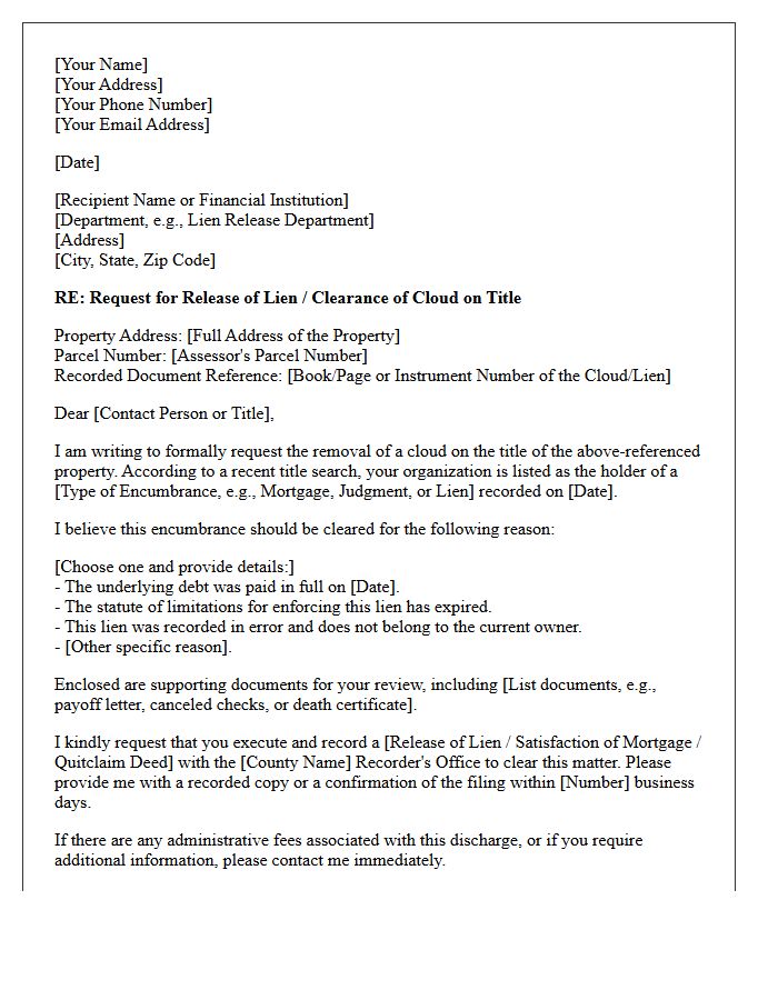 Cloud on Title Clearance Request Letter
