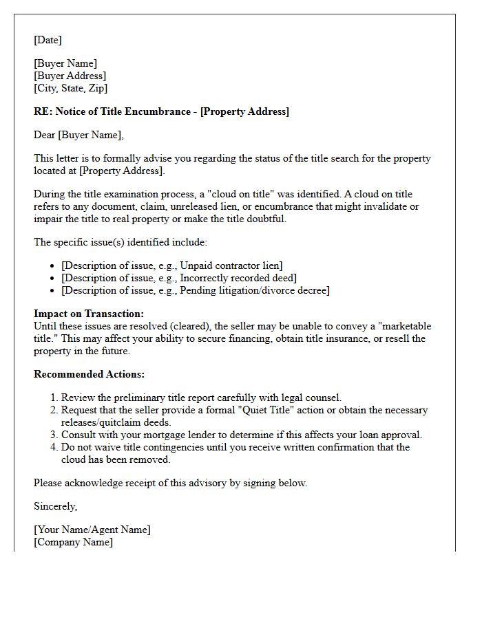 Buyer Advisory Cloud on Title Letter