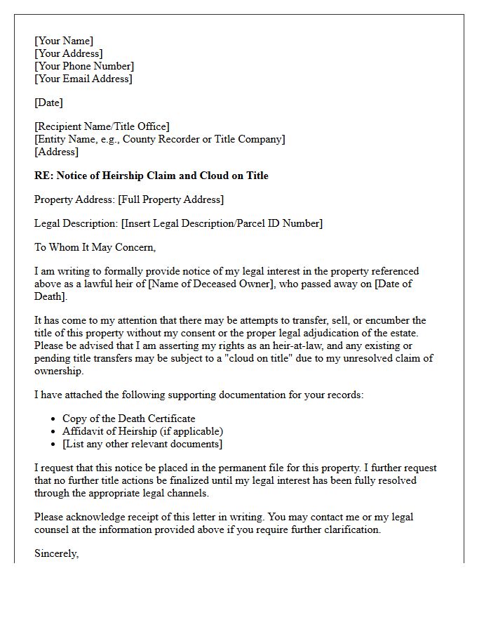 Heirship Claim Cloud on Title Letter