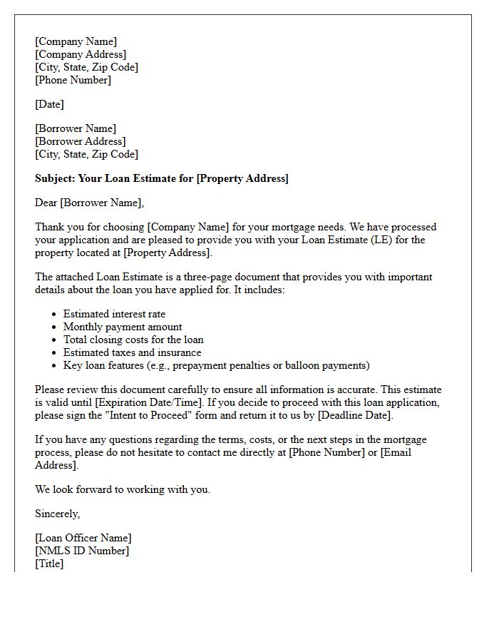 Loan Estimate Delivery Cover Letter