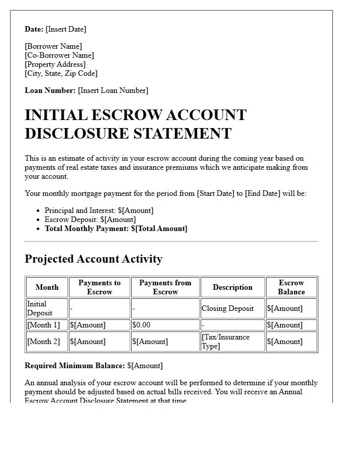 Initial Escrow Account Disclosure Letter