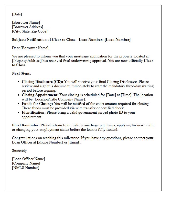 Clear to Close Notification Letter