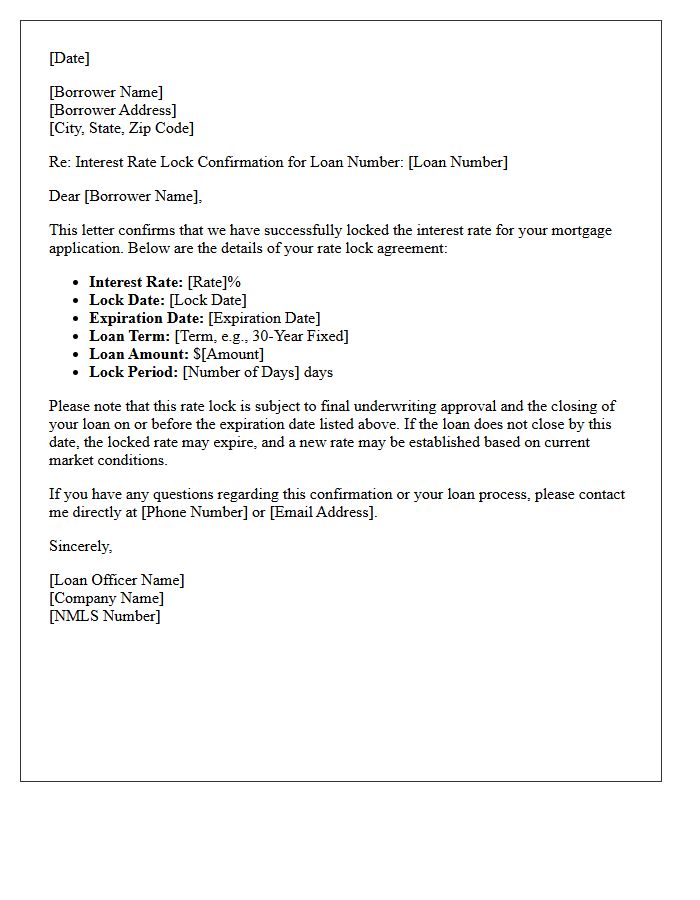 Interest Rate Lock Confirmation Letter