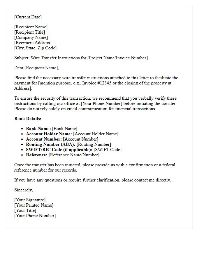 Wire Transfer Instructions Cover Letter